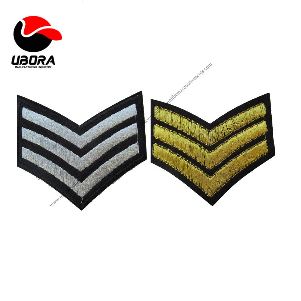 GOLD AND SILVER FASHION EMBROIDERY CLOTH MILITARY SERGEANT STRIPES PATCH IRON SEW ON